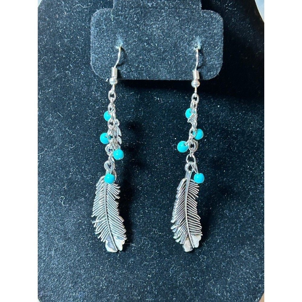 Silver Tone and Turquoise Dangle Earrings